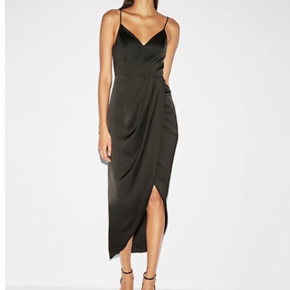 Satin Wrap Fit and Flare Maxi Dress from Express